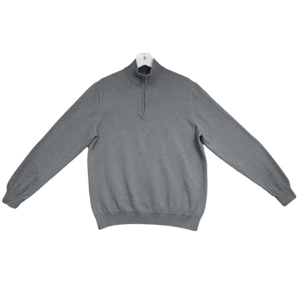 Black Brown 1826 Sweater Men’s L Gray Merino Wool Pullover 1/4 Zip Collar Italy